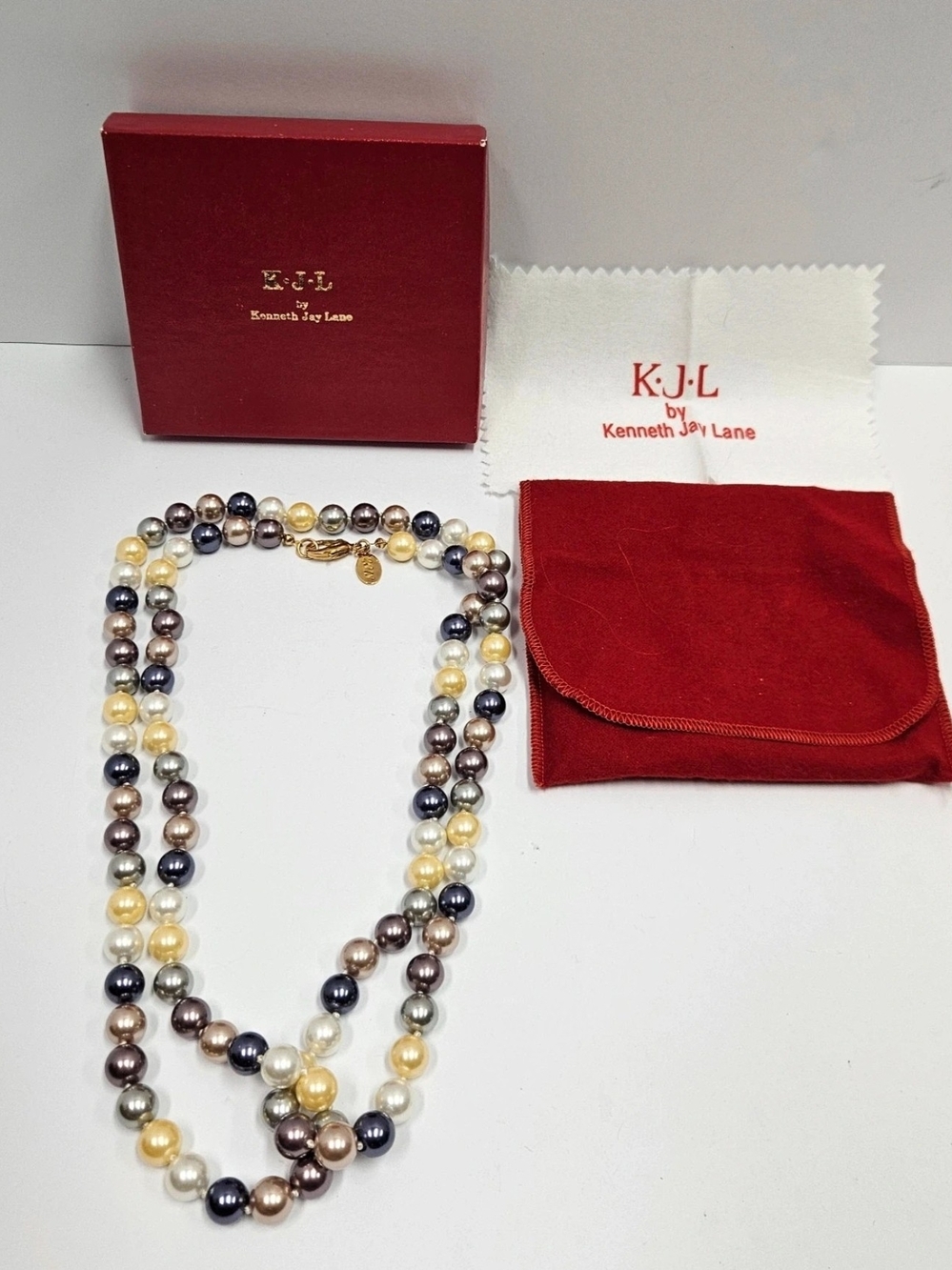 Kenneth Jay Lane Multi-Tone Pearl Double Strand Necklace